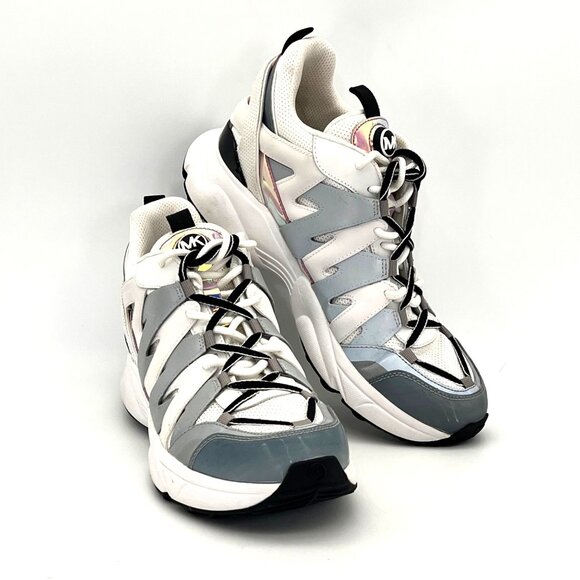 Michael Kors Shoes - MICHAEL KORS Hero Mixed-Media Trainer Optic White Silver Sneakers Shoes 11M